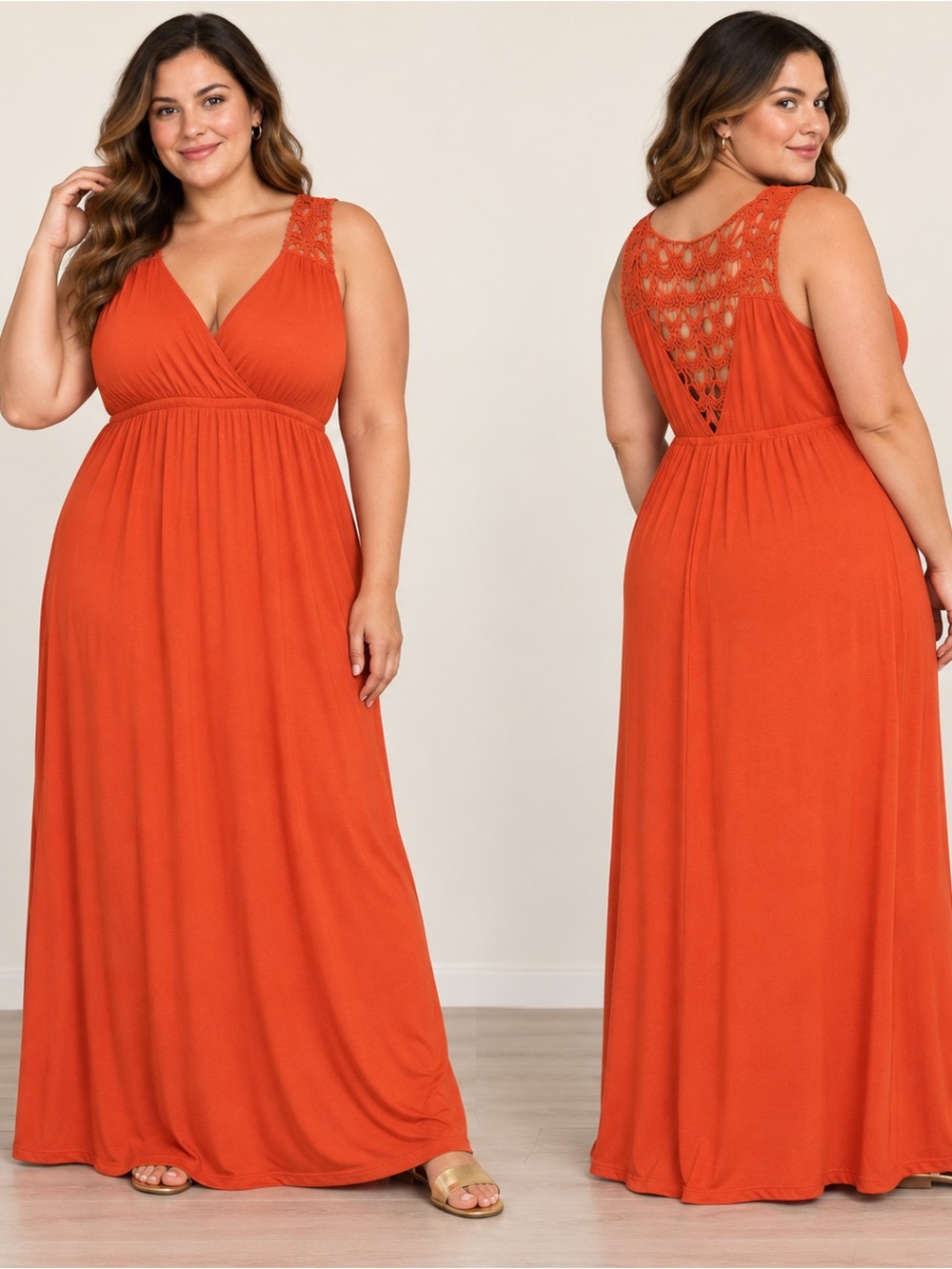 NWT Allison Brittney Orange Crochet Back Maxi Dress Plus Size 3X